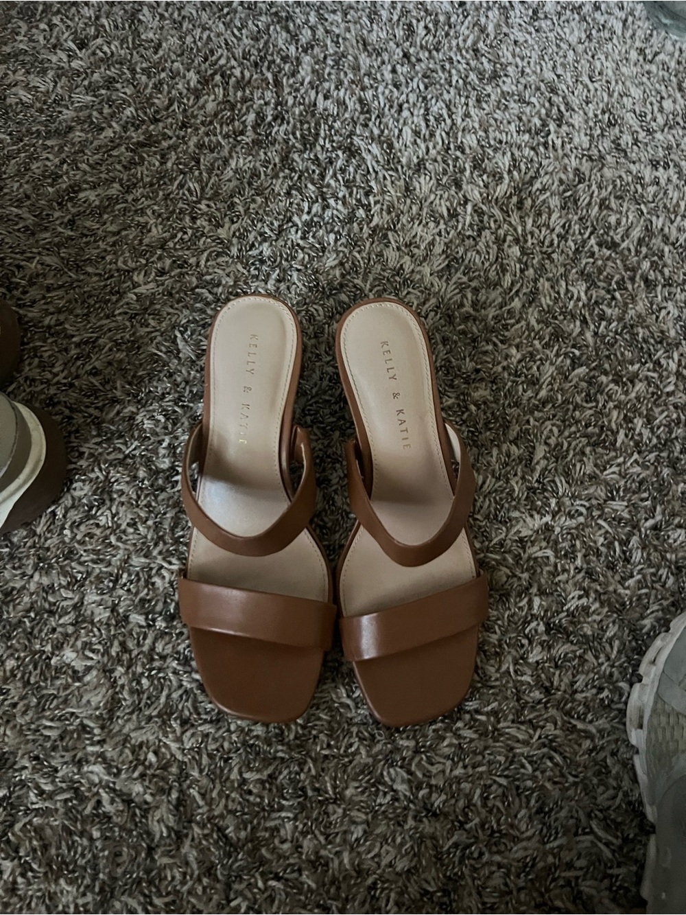 Kelly & Katie Brown Double-Strap Square-Toe Slide Mules